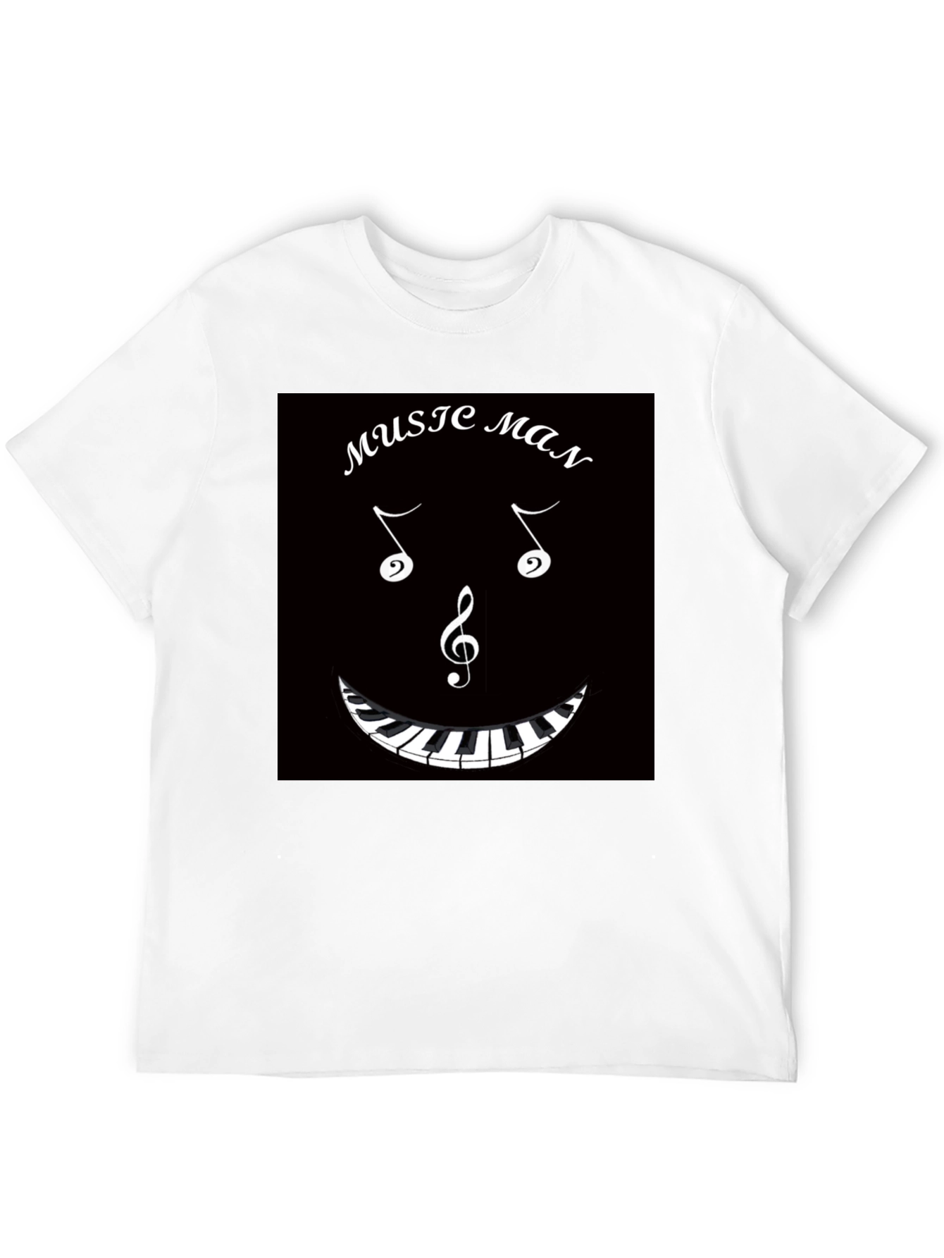 Music Man T-Shirt: Musical Notes & Piano Keyboard Design