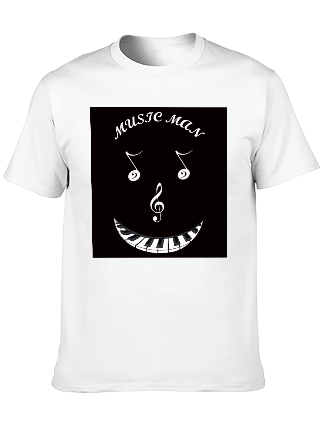 Music Man T-Shirt: Musical Notes & Piano Keyboard Design