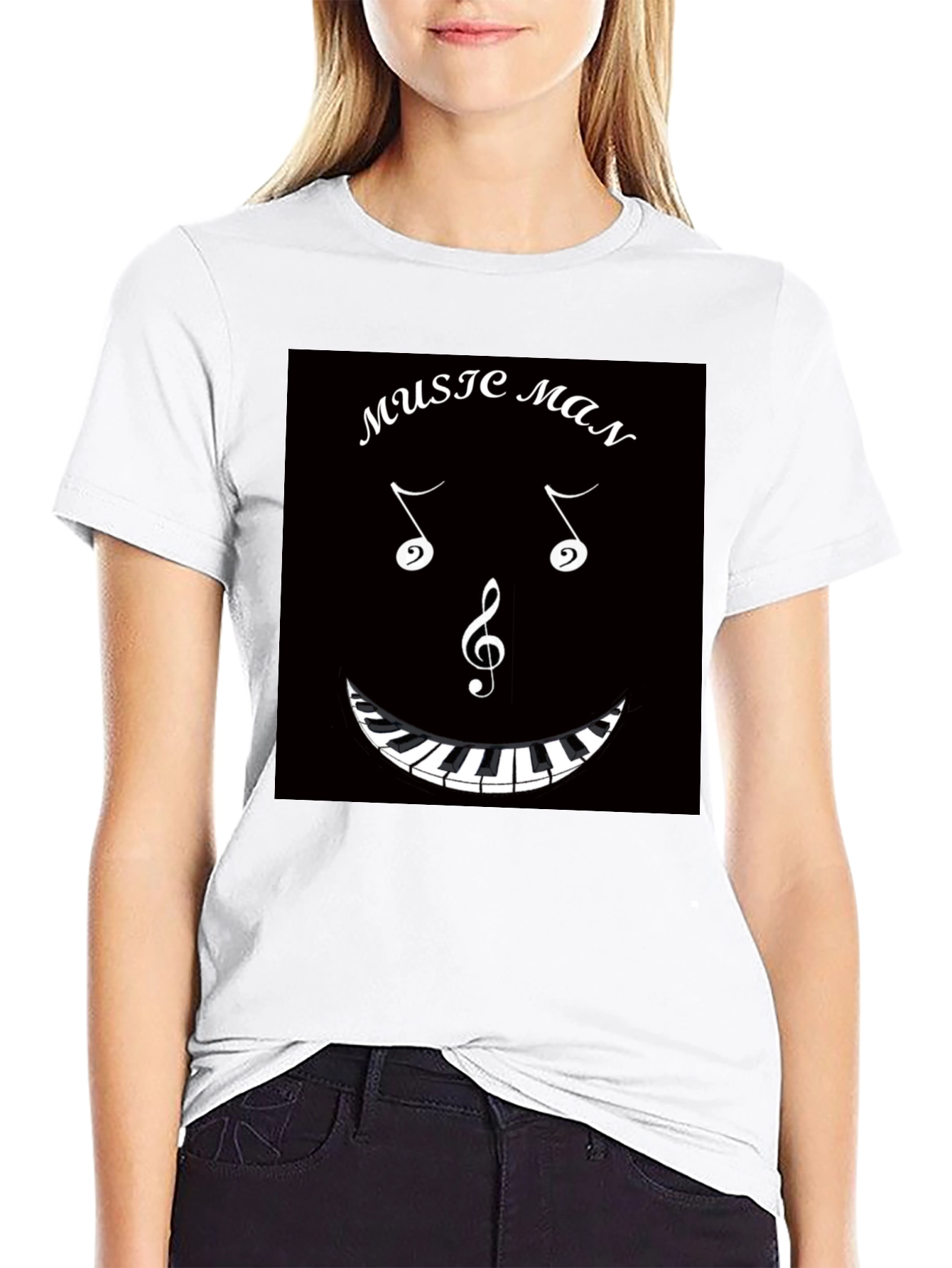 Music Man T-Shirt: Musical Notes & Piano Keyboard Design