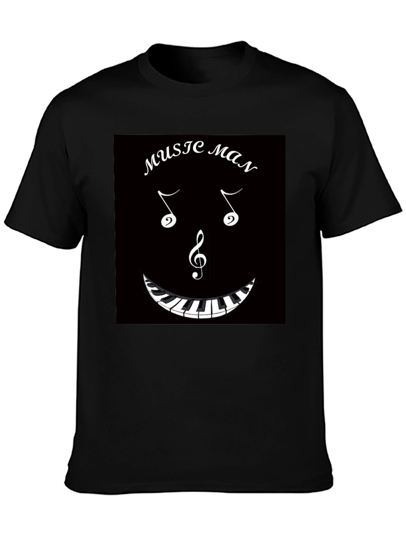 Music Man T-Shirt: Musical Notes & Piano Keyboard Design