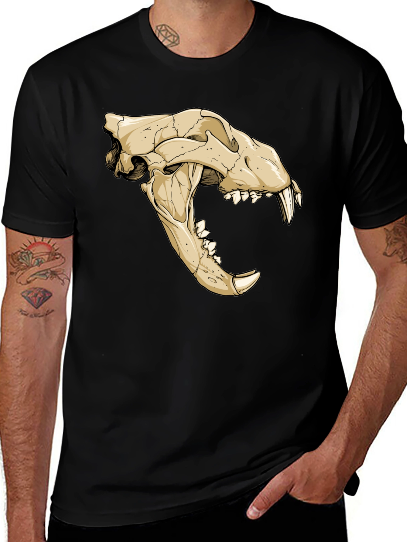 Tiger Skull Graphic Print Black T-Shirt