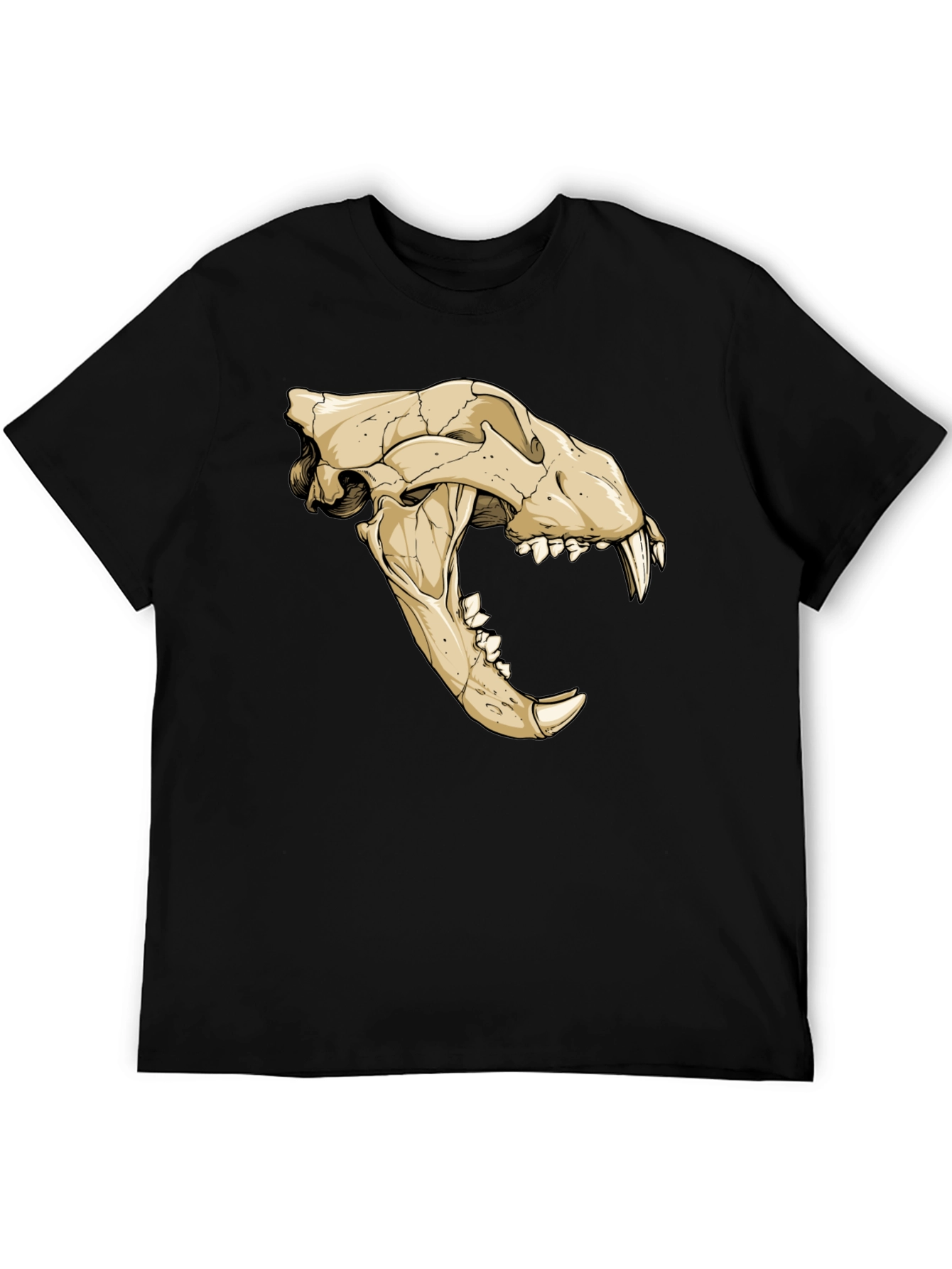Tiger Skull Graphic Print Black T-Shirt