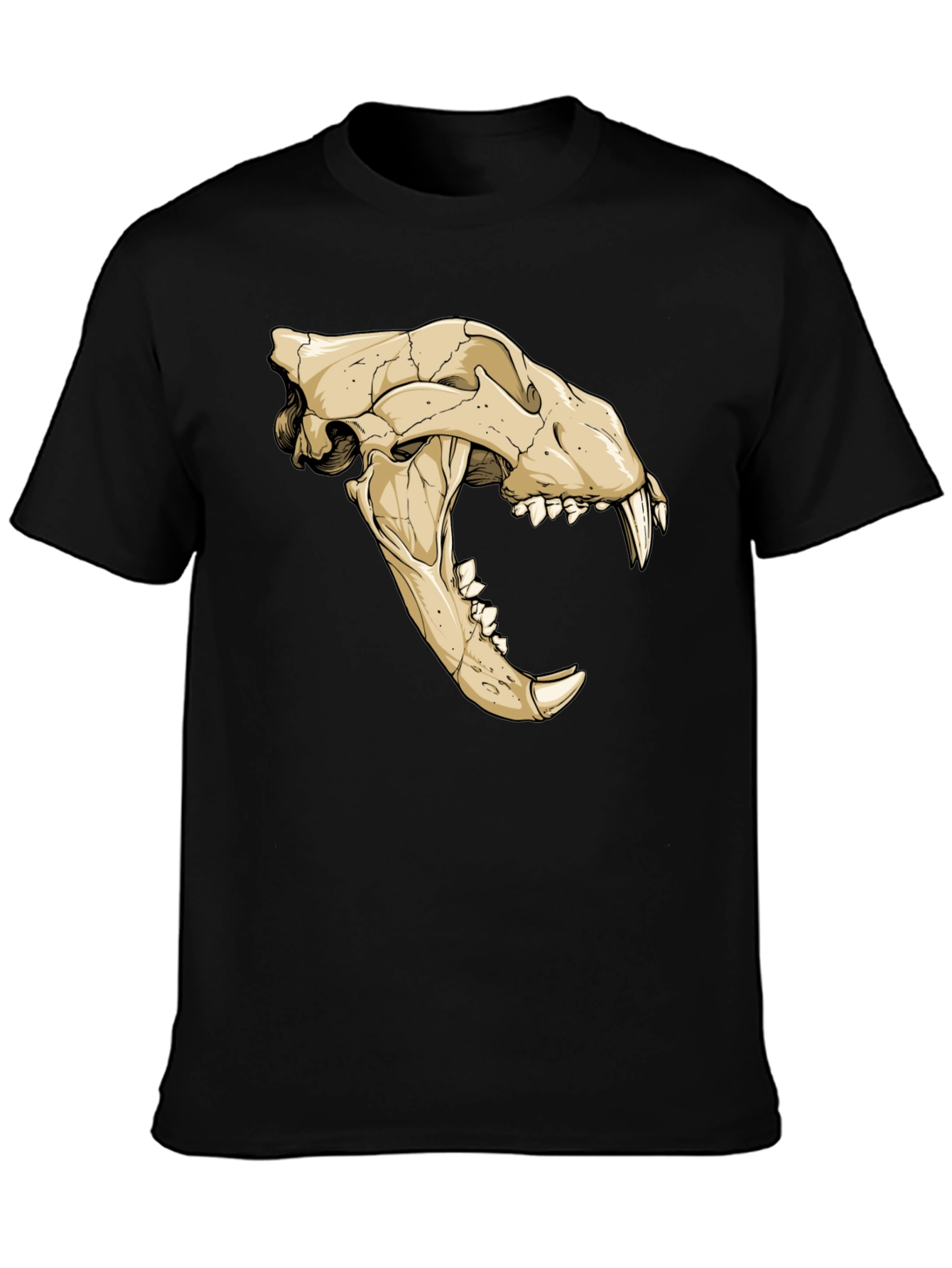 Tiger Skull Graphic Print Black T-Shirt