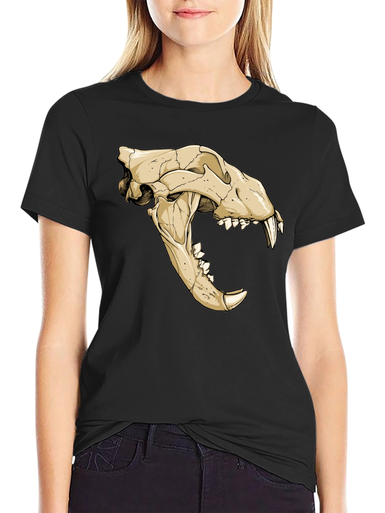 Tiger Skull Graphic Print Black T-Shirt