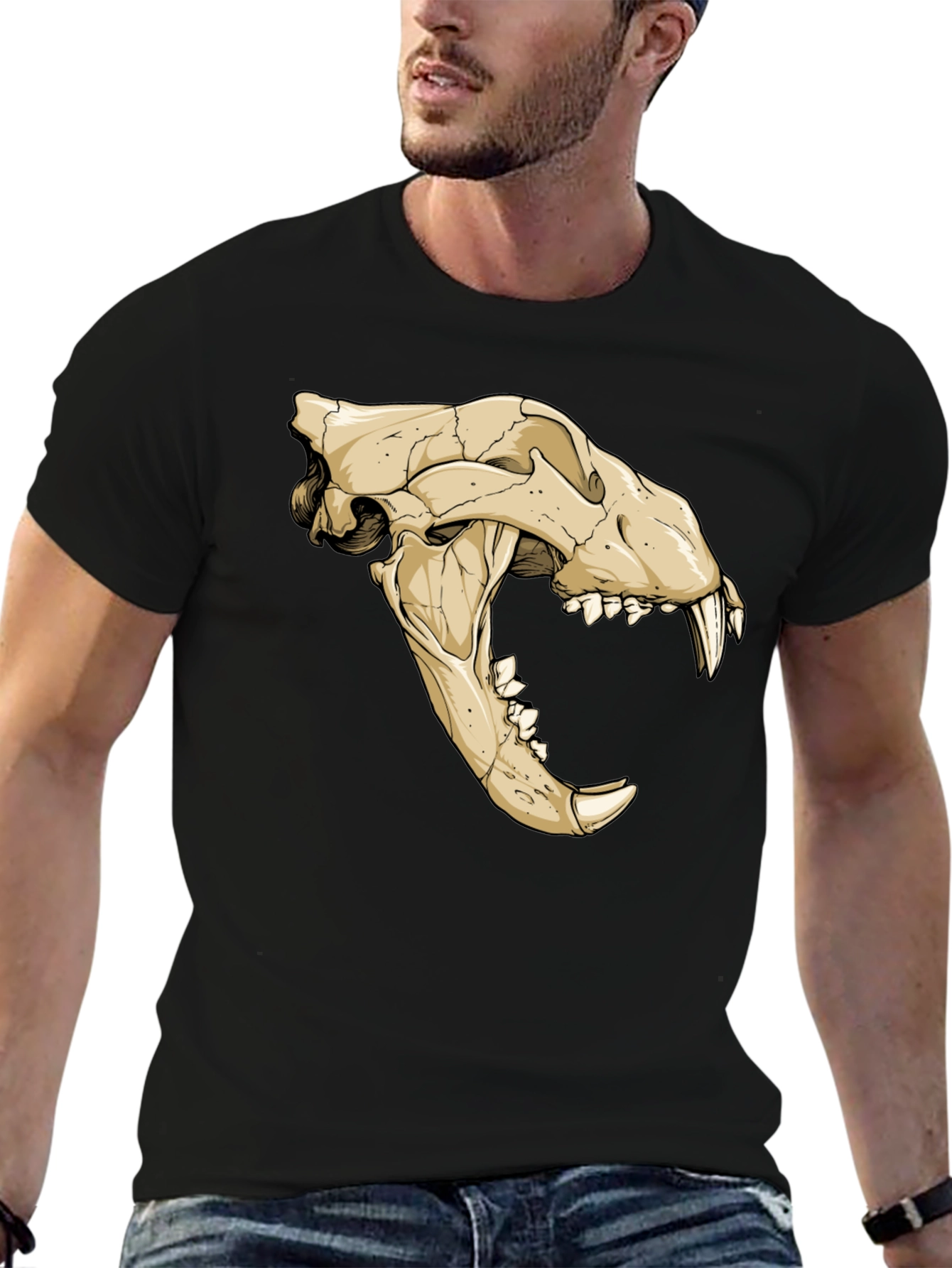 Tiger Skull Graphic Print Black T-Shirt