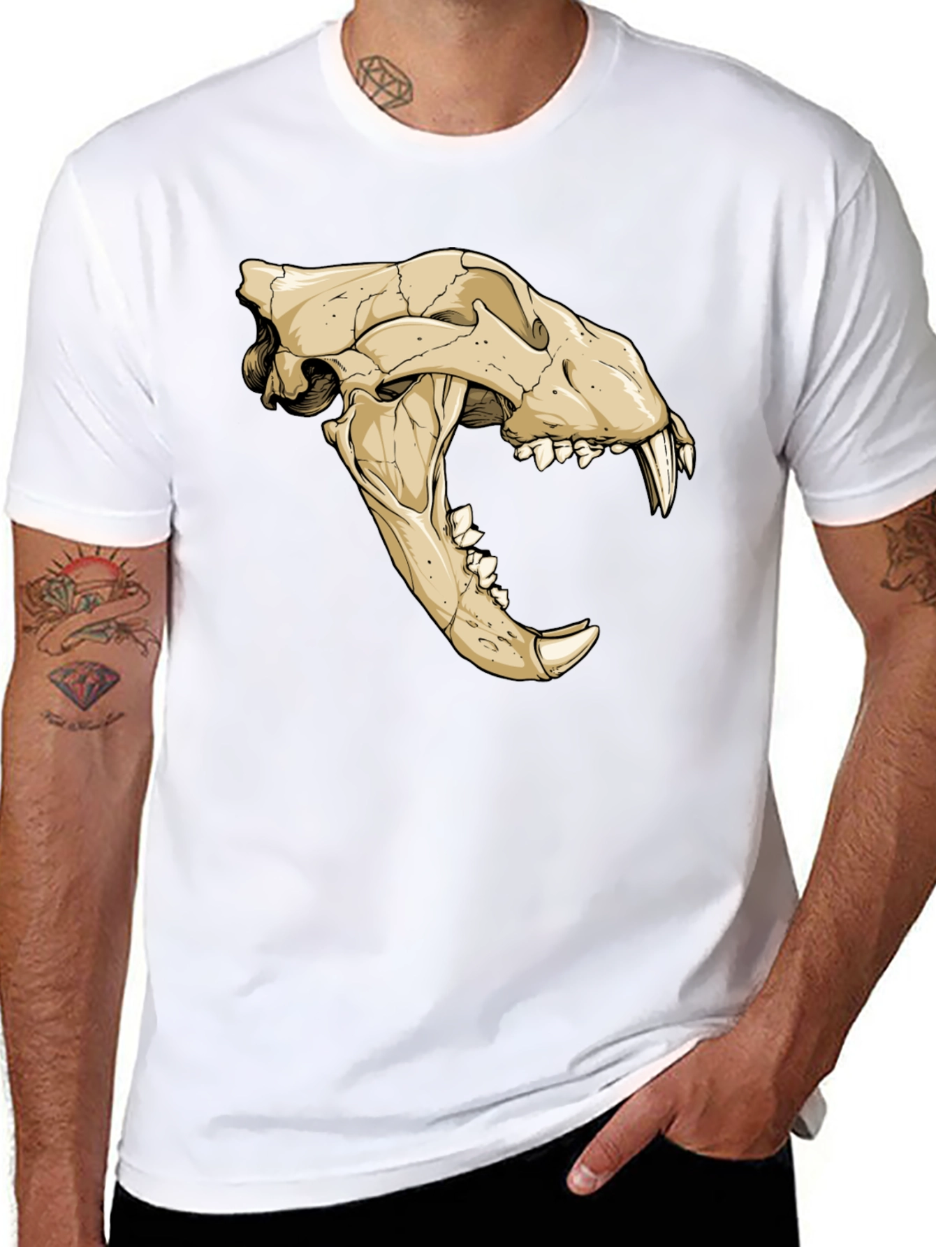 Tiger Skull Graphic Print Black T-Shirt