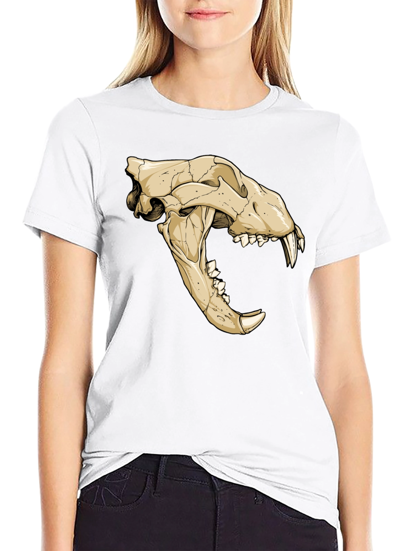 Tiger Skull Graphic Print Black T-Shirt