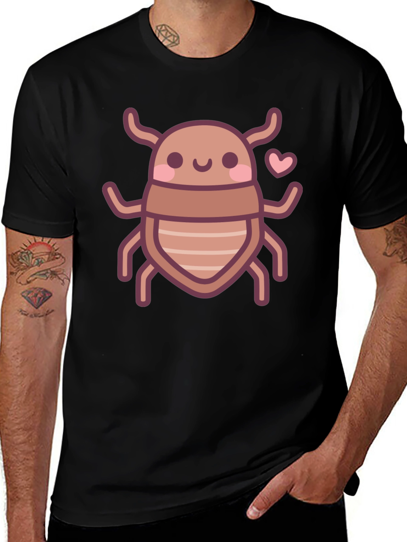 Cute Bug Graphic Tee - Black Cotton T-Shirt