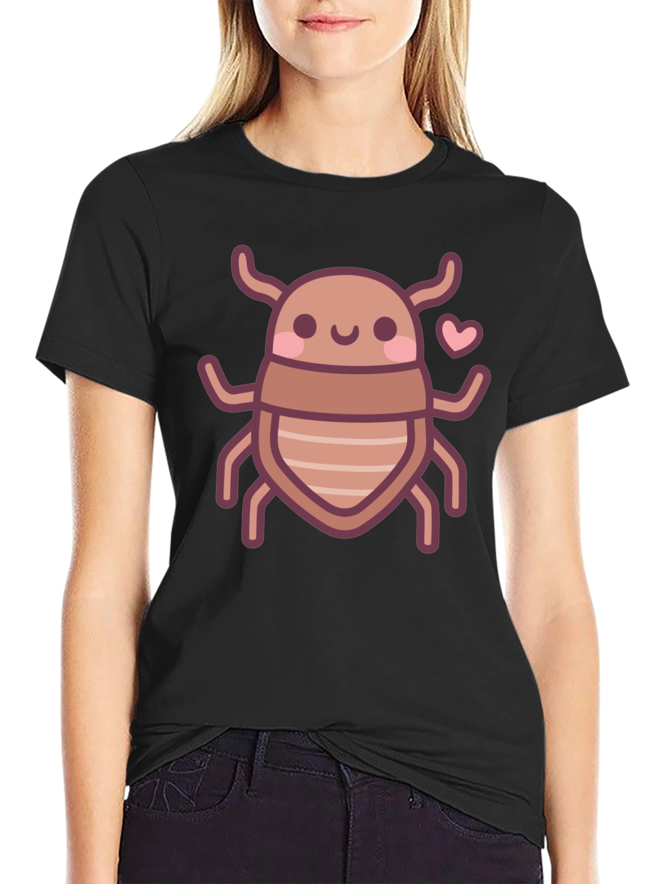 Cute Bug Graphic Tee - Black Cotton T-Shirt