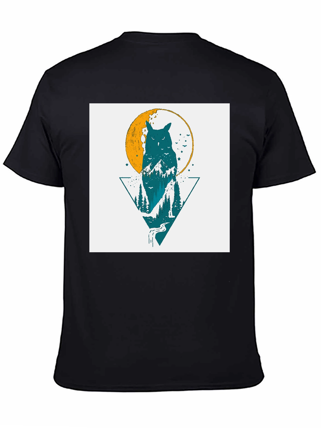 Owl & Nature Graphic Print Black Tee