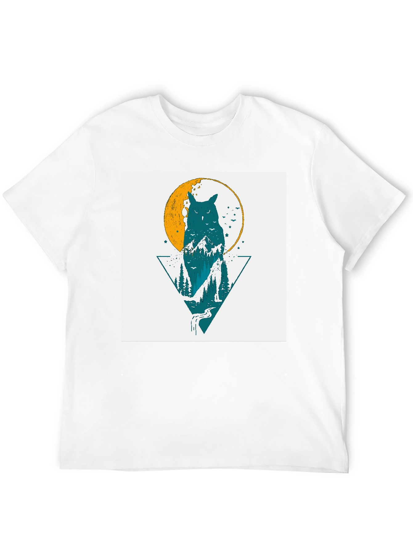 Owl & Nature Graphic Print Black Tee