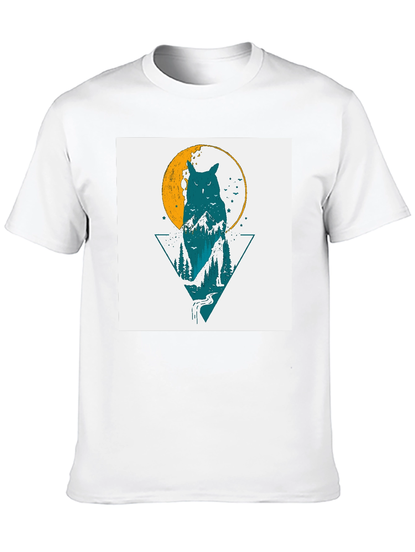 Owl & Nature Graphic Print Black Tee