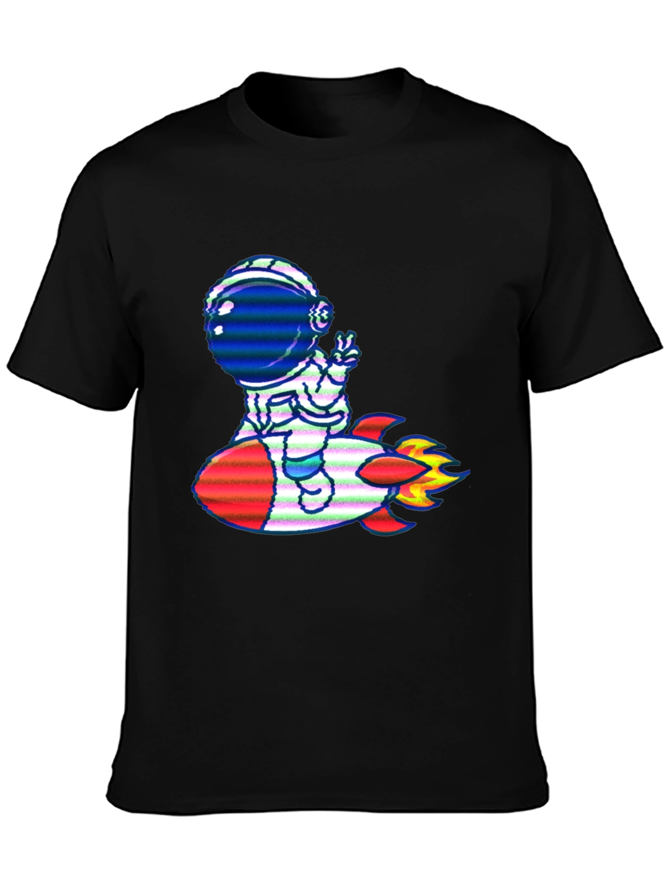 Astronaut Rocket T-Shirt - Black Cotton Tee