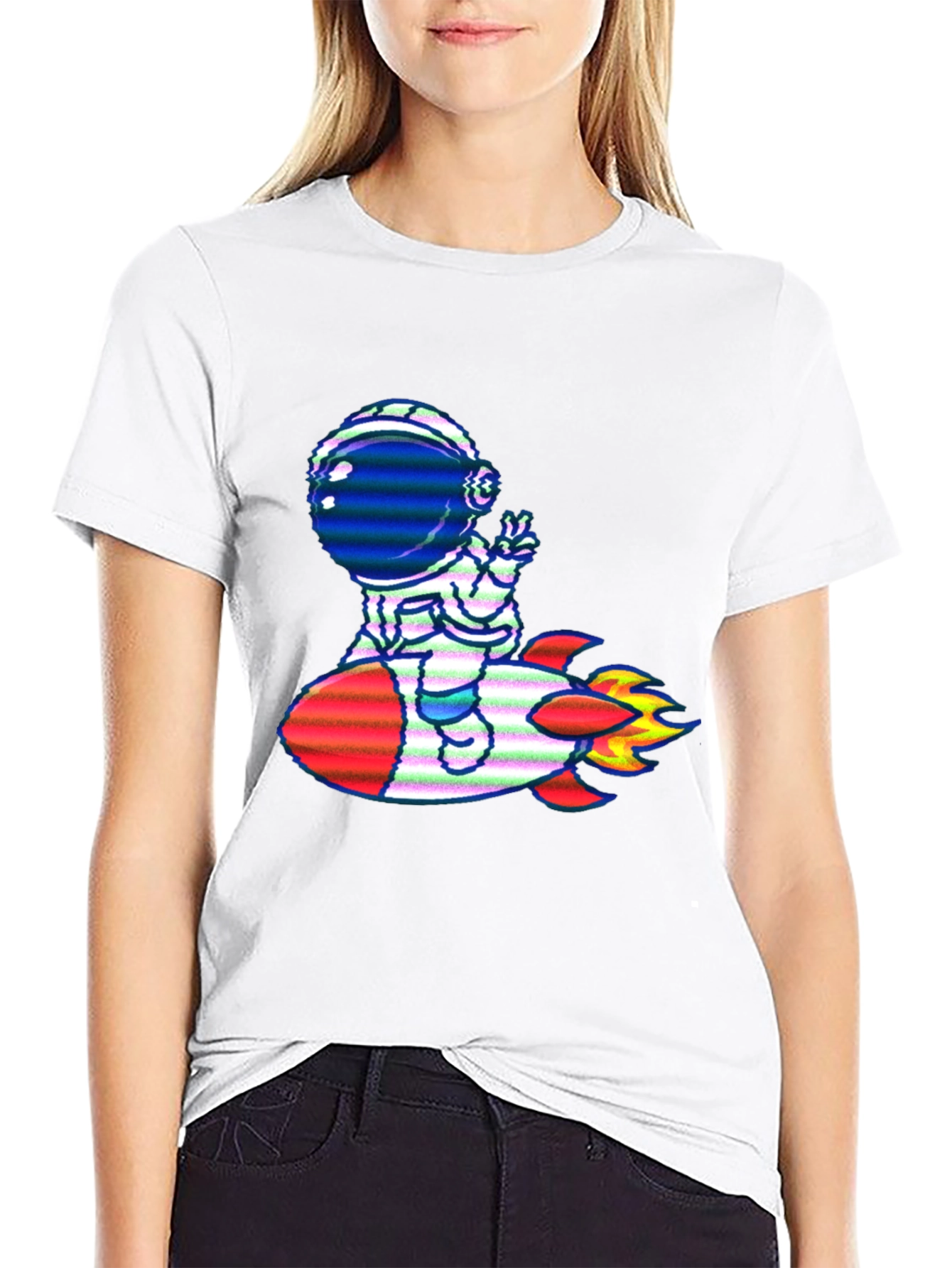 Astronaut Rocket T-Shirt - Black Cotton Tee