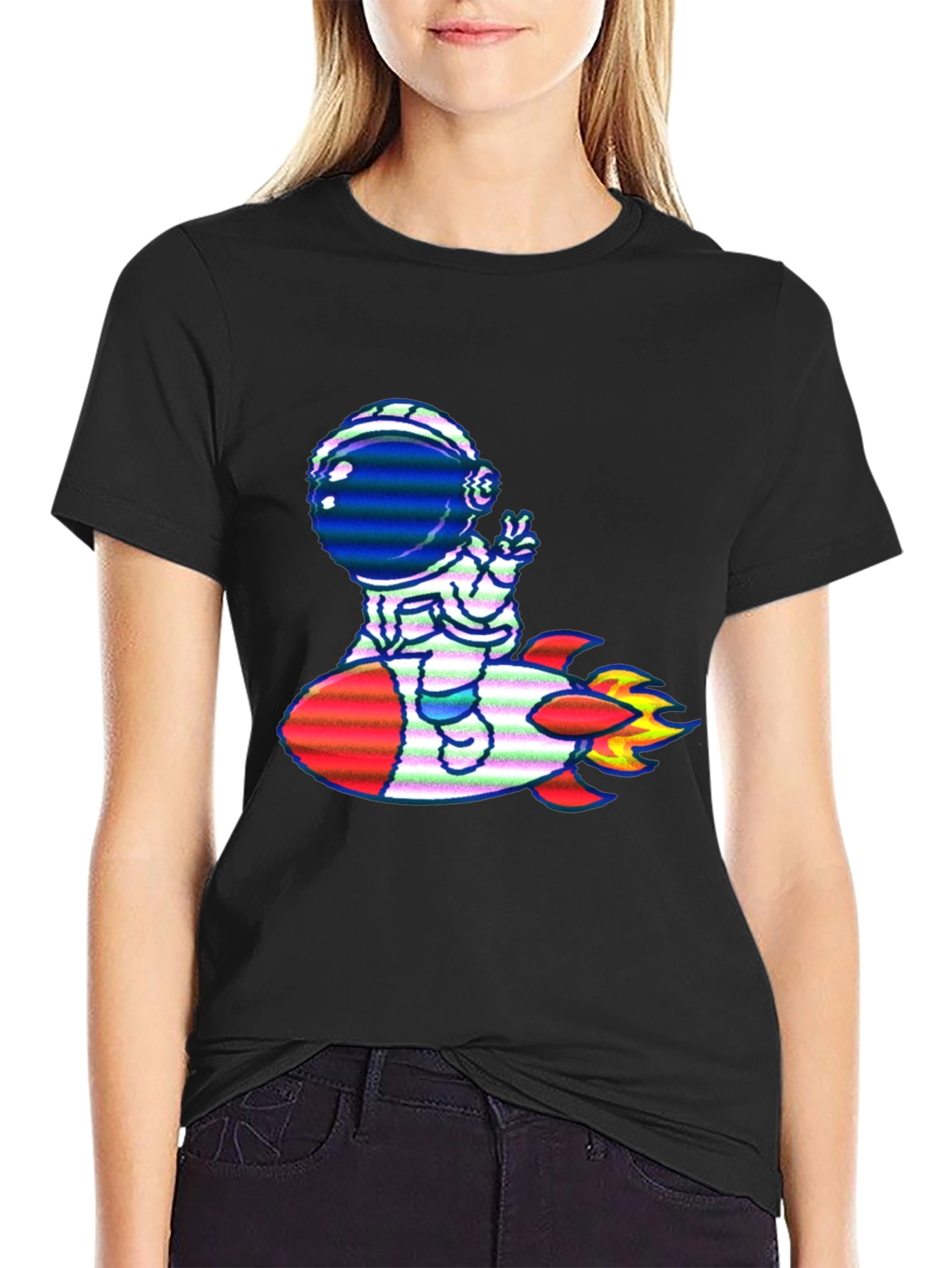 Astronaut Rocket T-Shirt - Black Cotton Tee