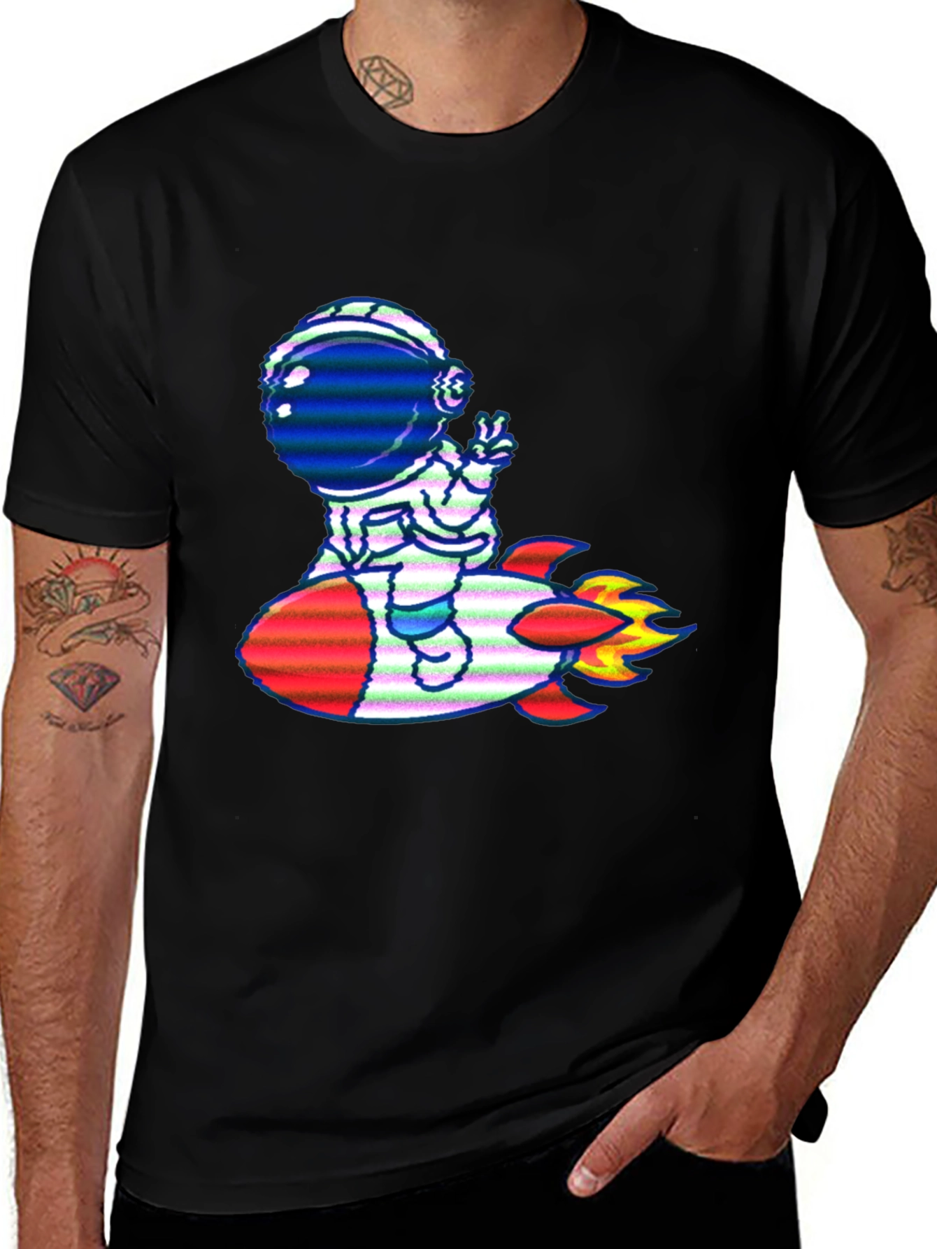 Astronaut Rocket T-Shirt - Black Cotton Tee