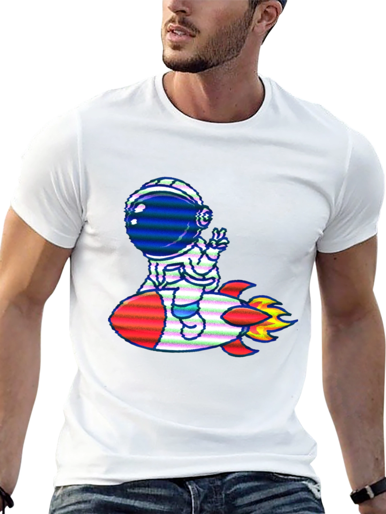 Astronaut Rocket T-Shirt - Black Cotton Tee