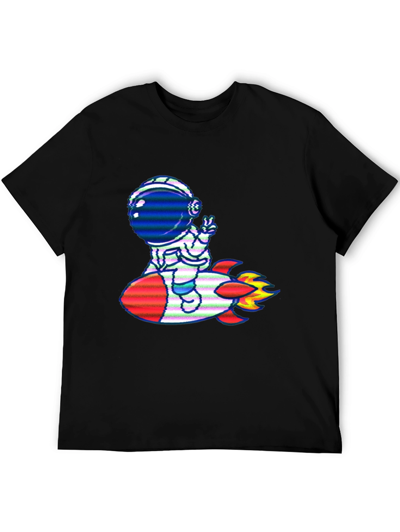Astronaut Rocket T-Shirt - Black Cotton Tee