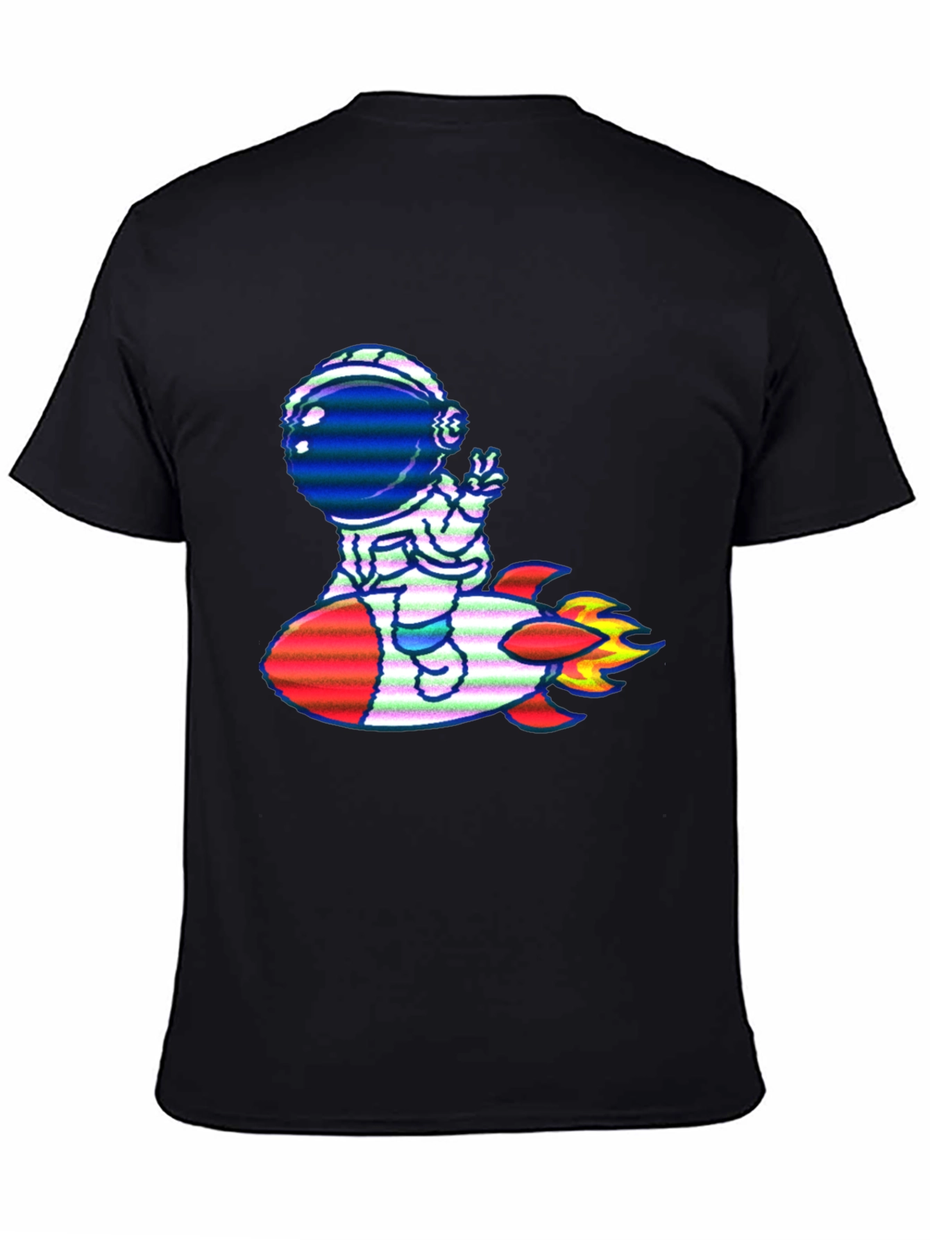 Astronaut Rocket T-Shirt - Black Cotton Tee