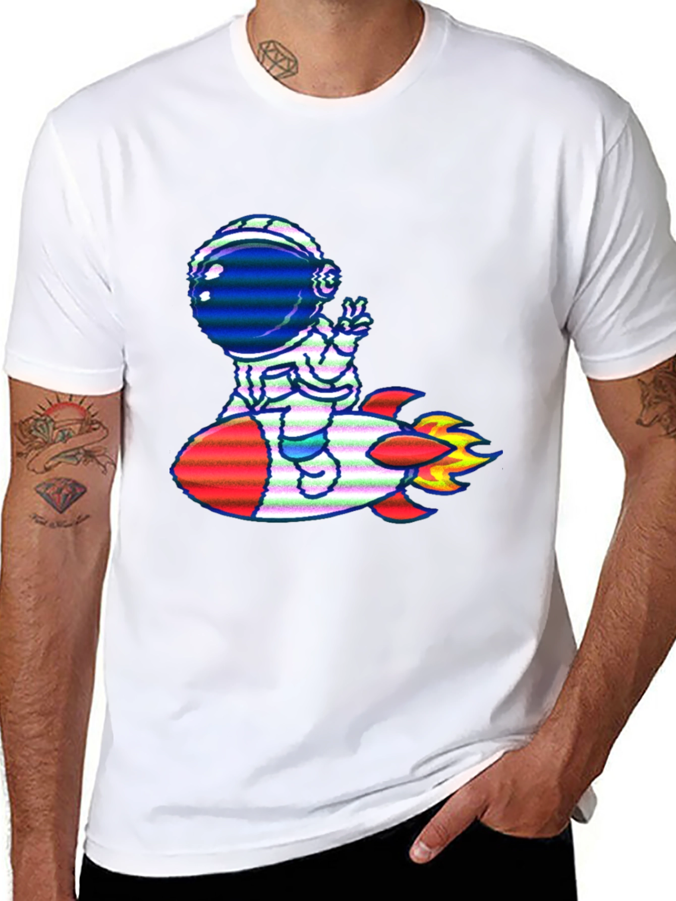 Astronaut Rocket T-Shirt - Black Cotton Tee