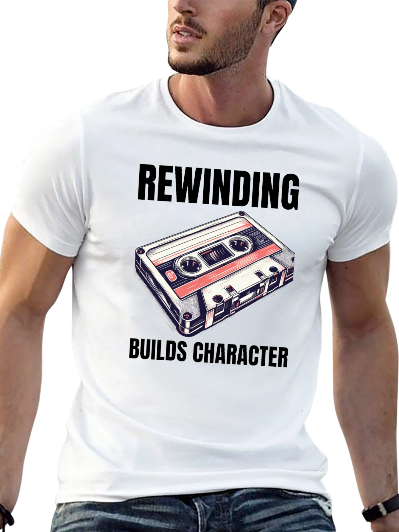 Rewinding Builds Character T-Shirt - Retro Cassette Tee
