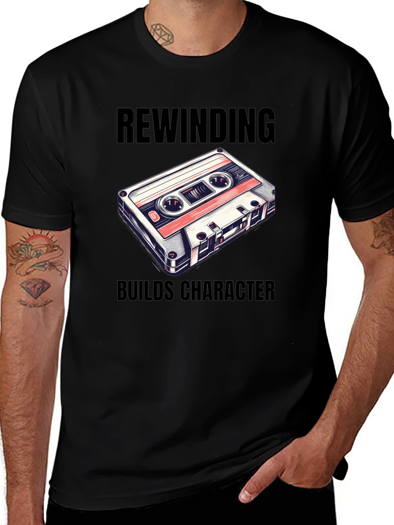 Rewinding Builds Character T-Shirt - Retro Cassette Tee