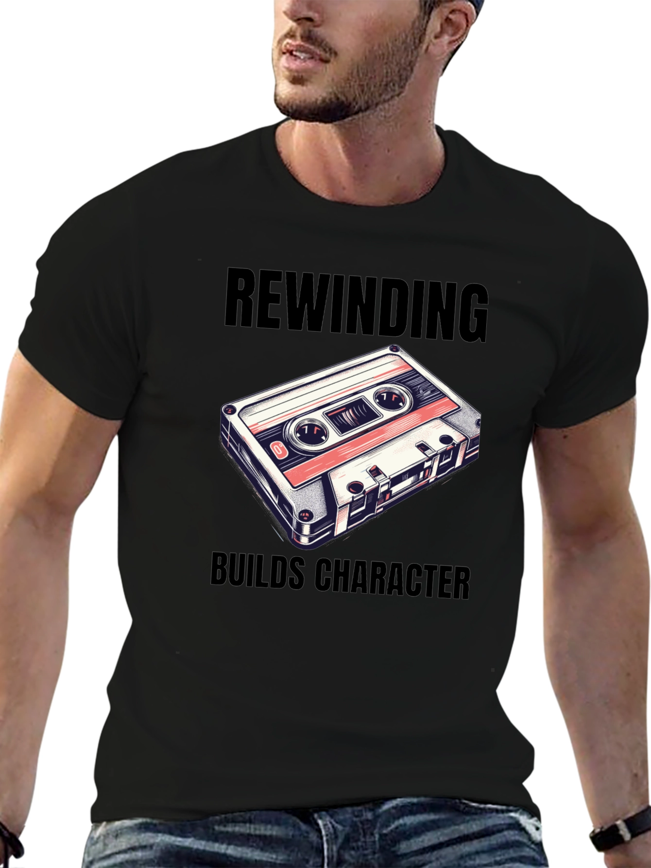 Rewinding Builds Character T-Shirt - Retro Cassette Tee
