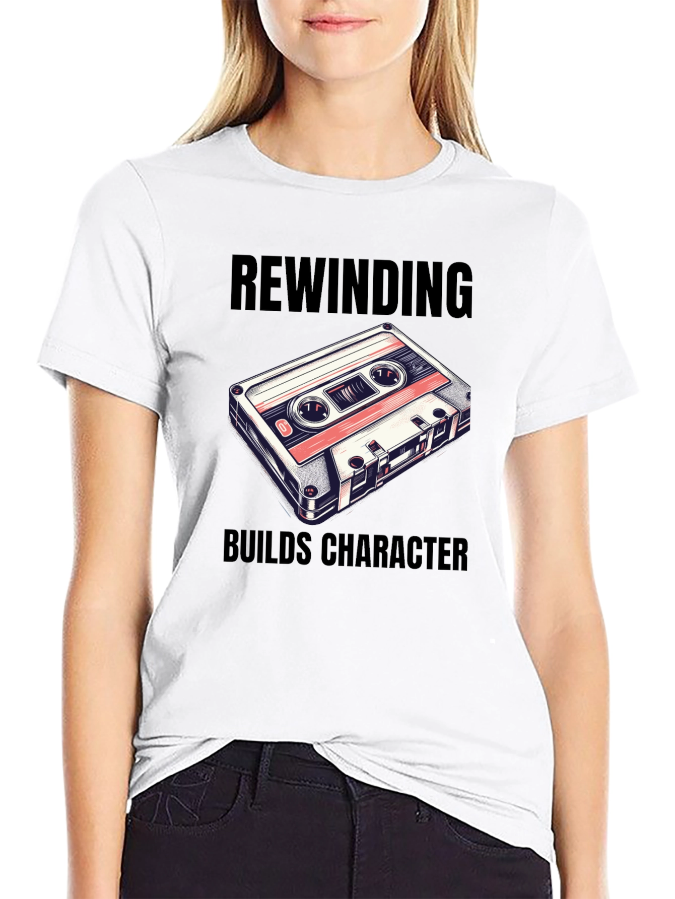 Rewinding Builds Character T-Shirt - Retro Cassette Tee
