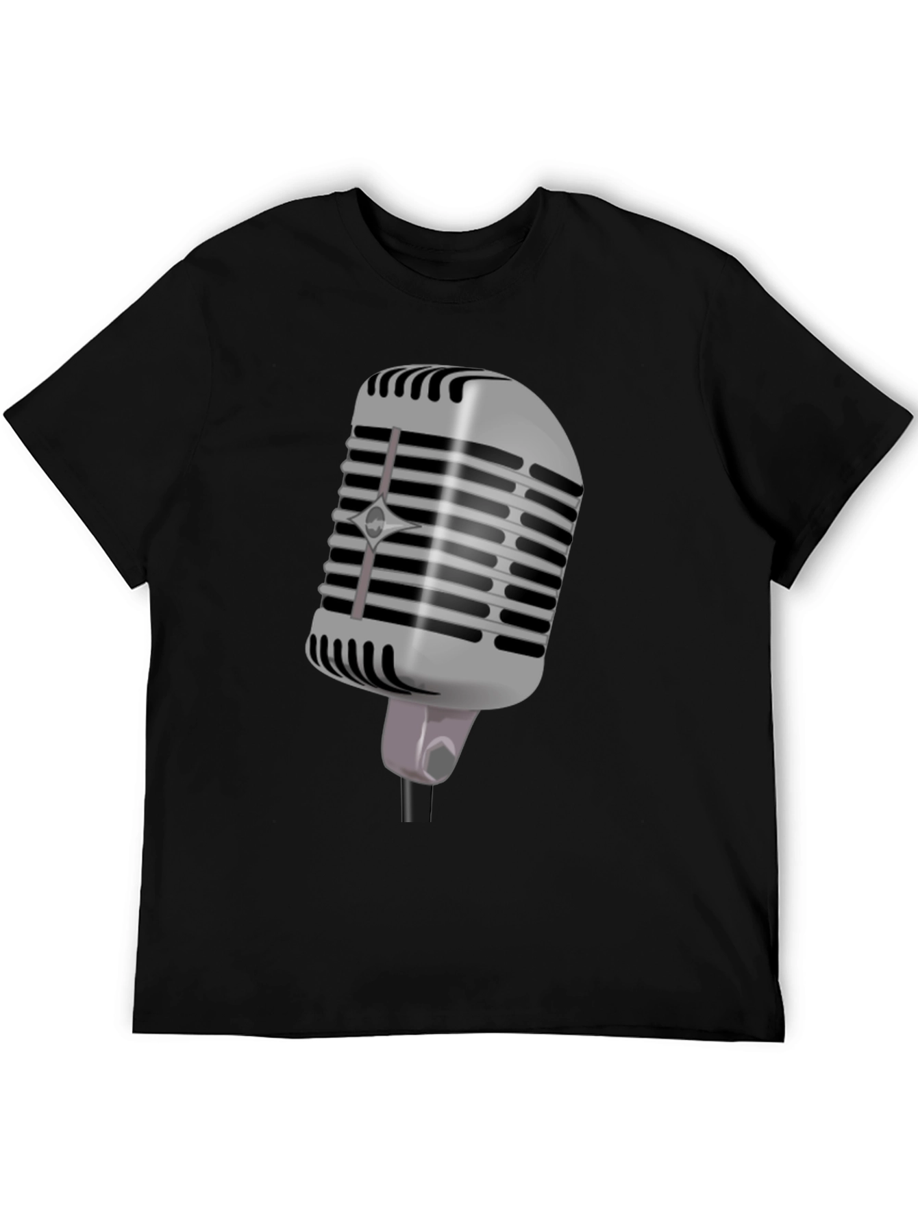Retro Microphone Graphic Tee - Black
