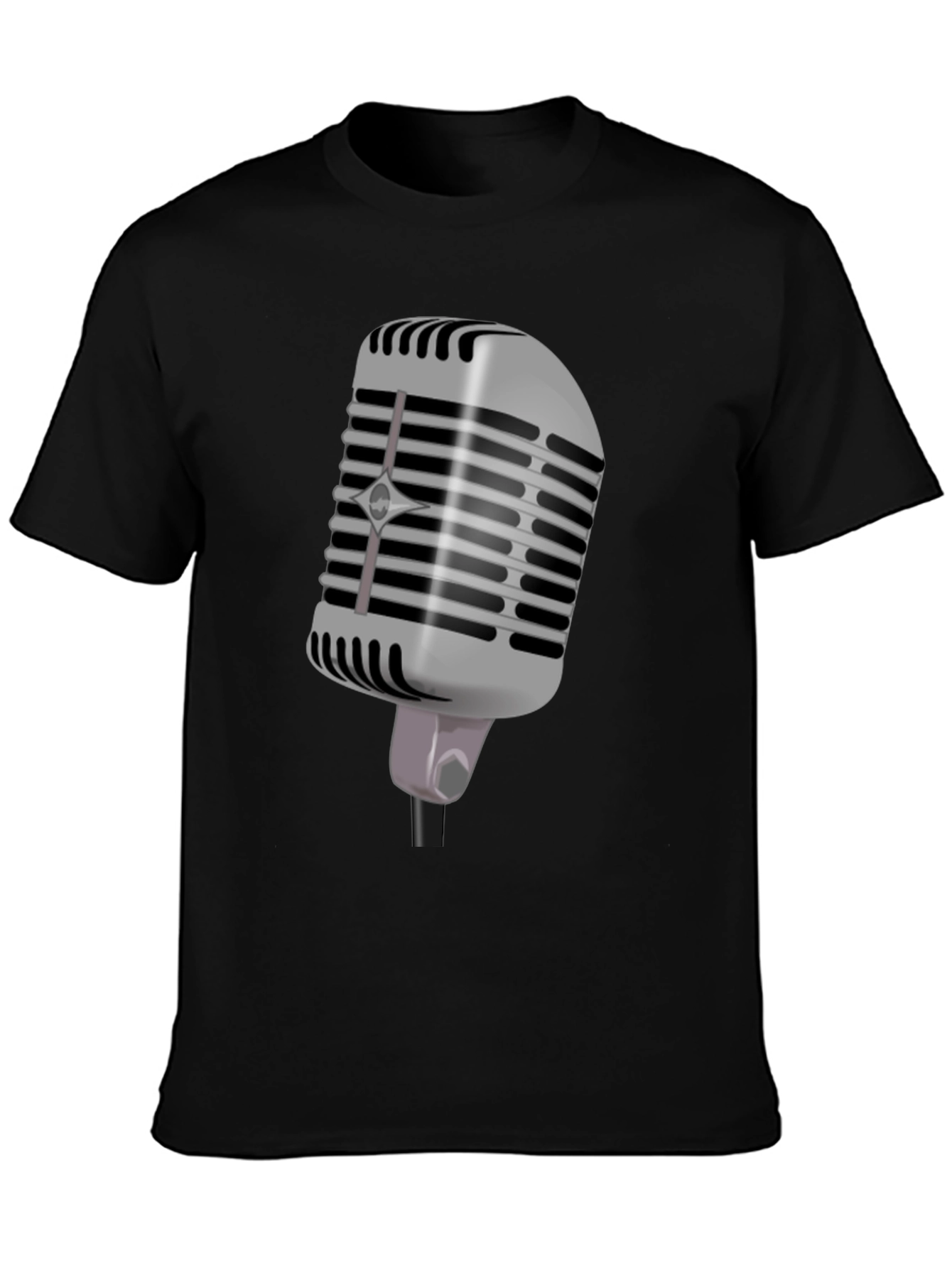 Retro Microphone Graphic Tee - Black
