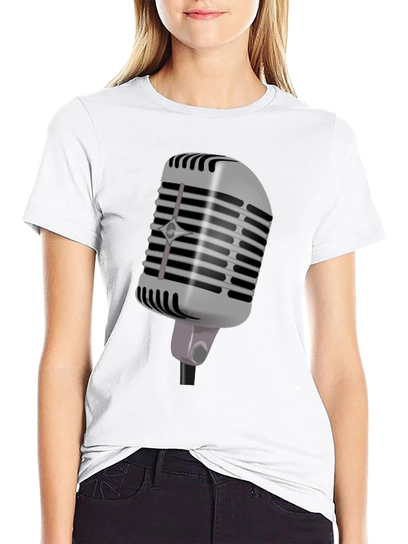 Retro Microphone Graphic Tee - Black