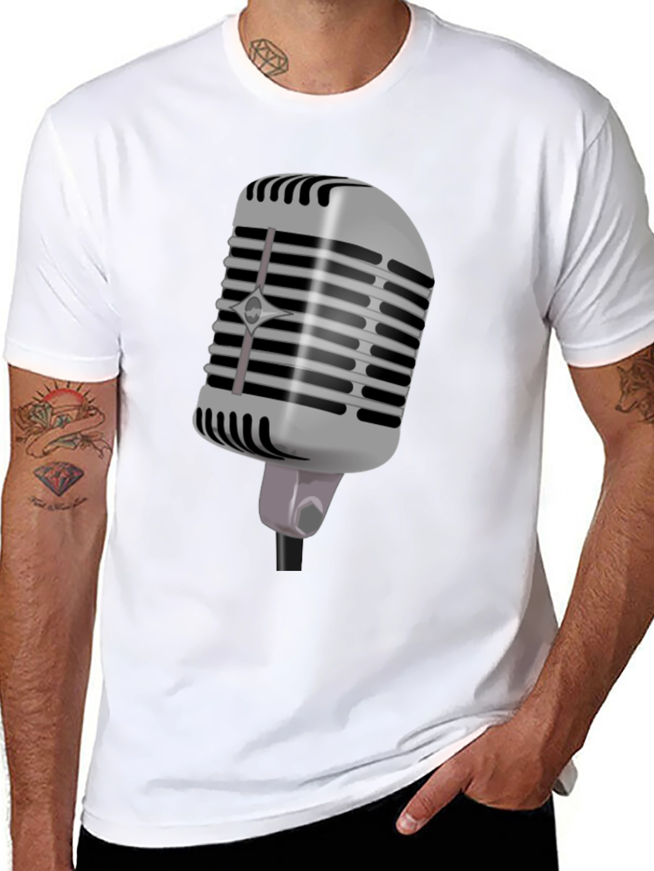 Retro Microphone Graphic Tee - Black
