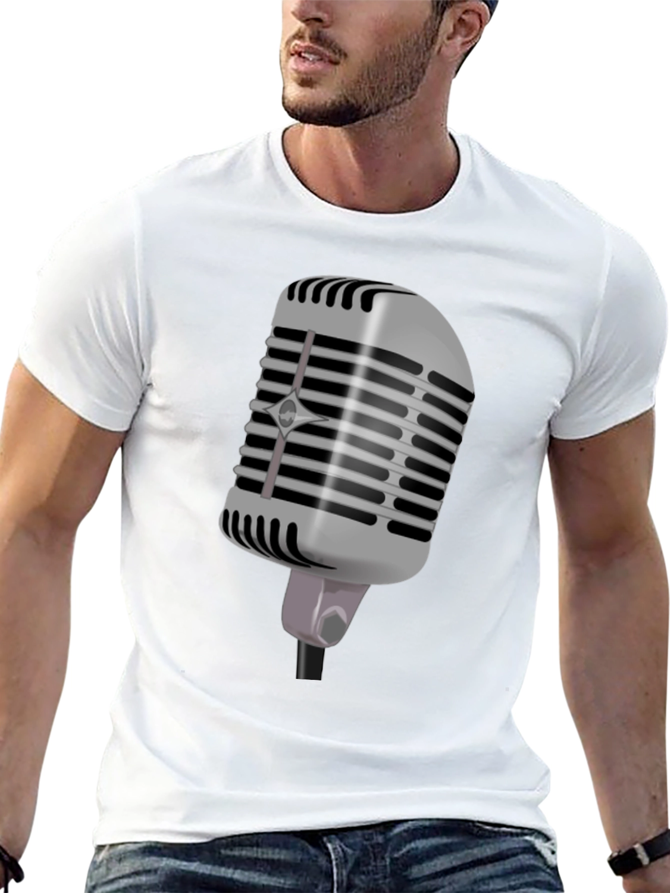 Retro Microphone Graphic Tee - Black