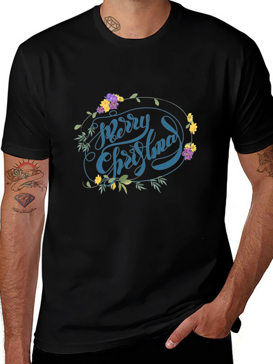 Festive Floral Merry Christmas Graphic Tee