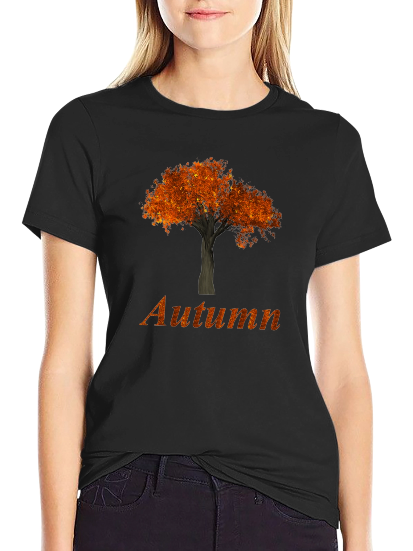 Autumn Tree Graphic Tee - Black Casual T-Shirt