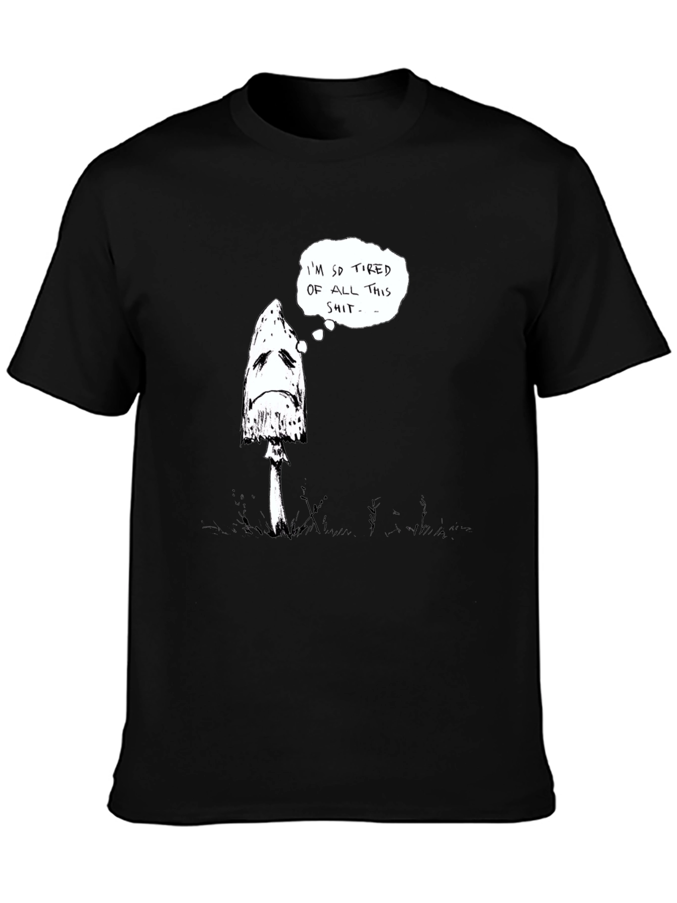Sad Mushroom Graphic Tee - Black Cotton Shirt