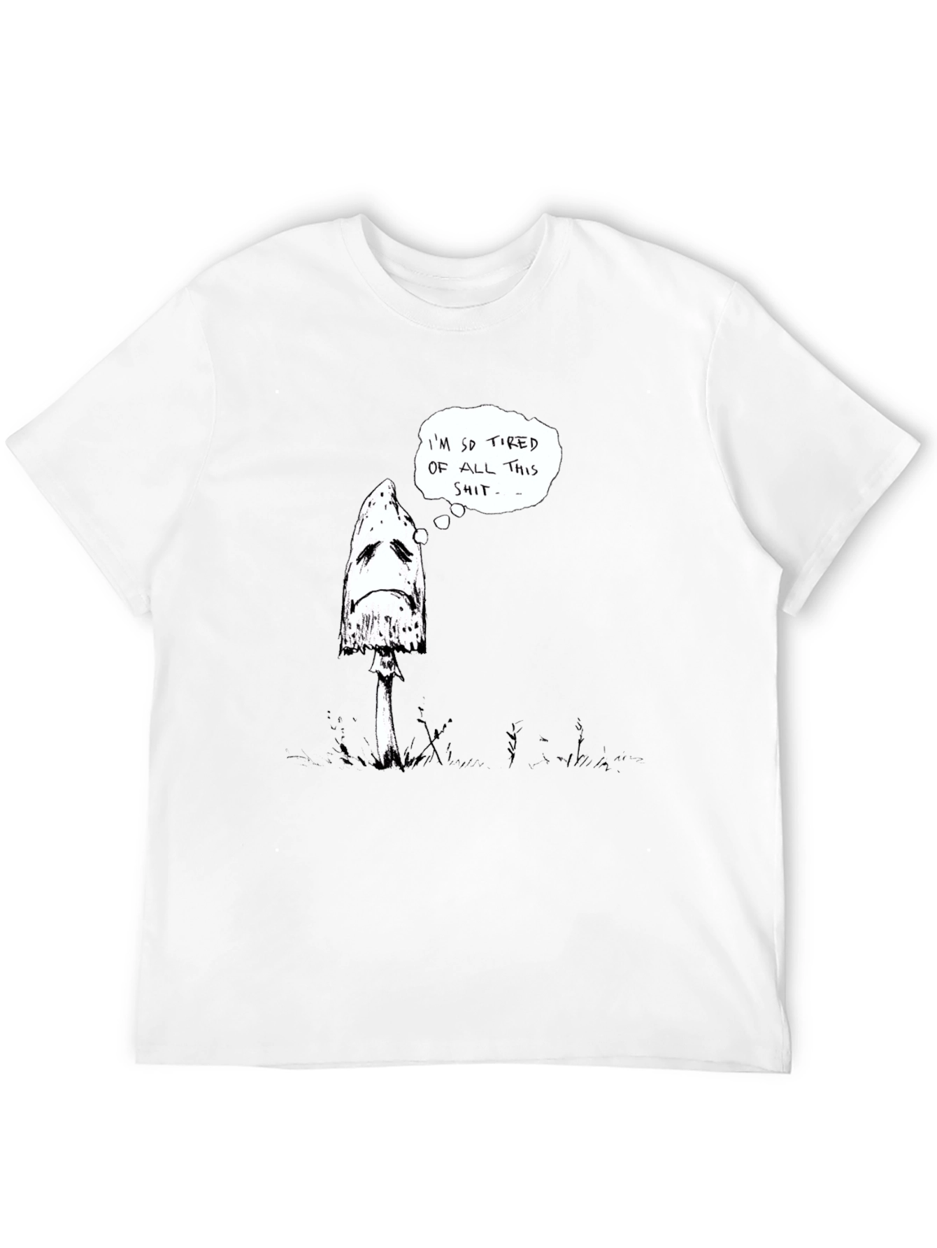 Sad Mushroom Graphic Tee - Black Cotton Shirt