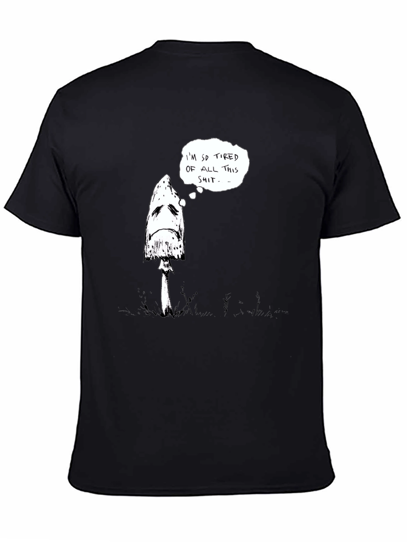 Sad Mushroom Graphic Tee - Black Cotton Shirt