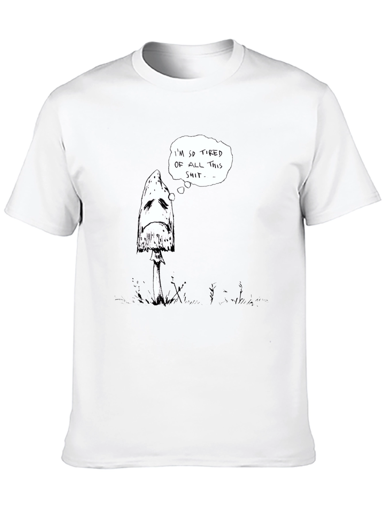 Sad Mushroom Graphic Tee - Black Cotton Shirt