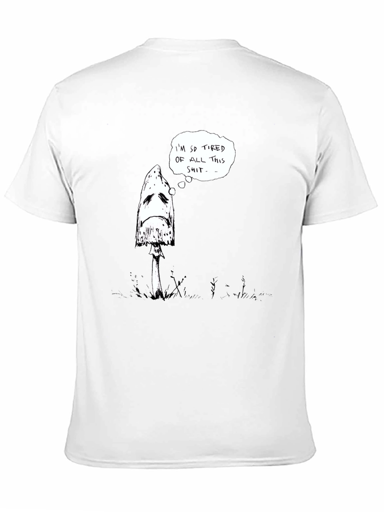 Sad Mushroom Graphic Tee - Black Cotton Shirt
