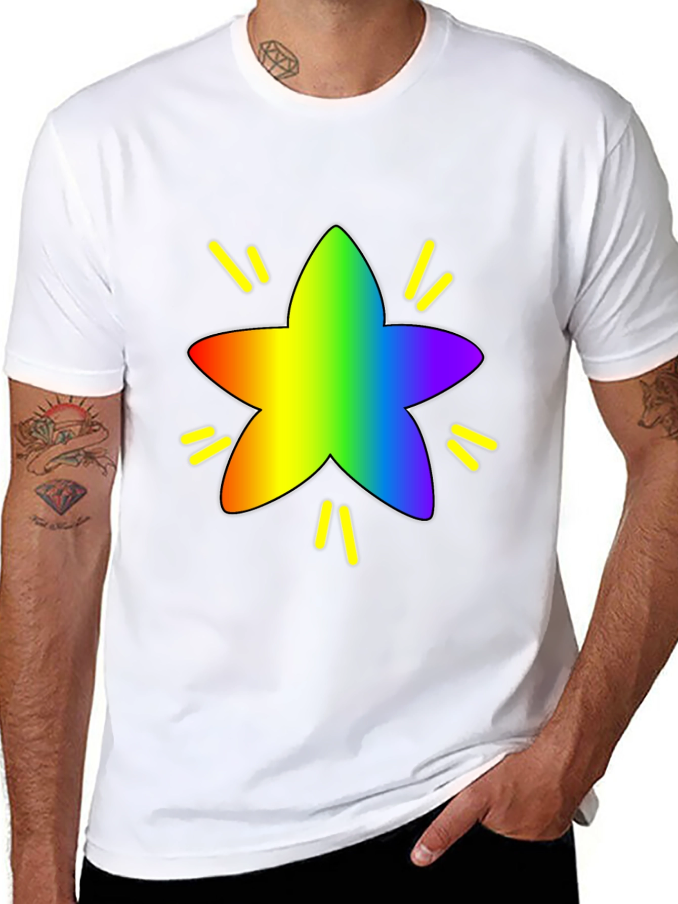 Rainbow Star Graphic Tee - Black