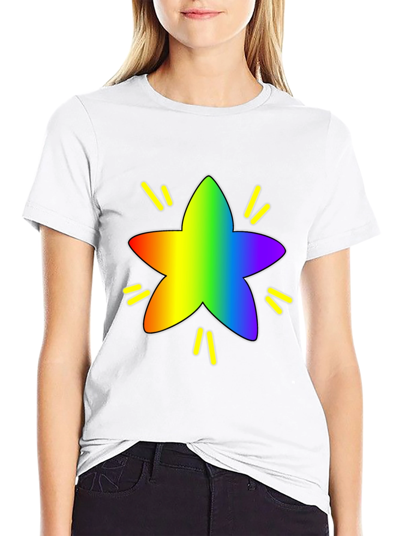 Rainbow Star Graphic Tee - Black