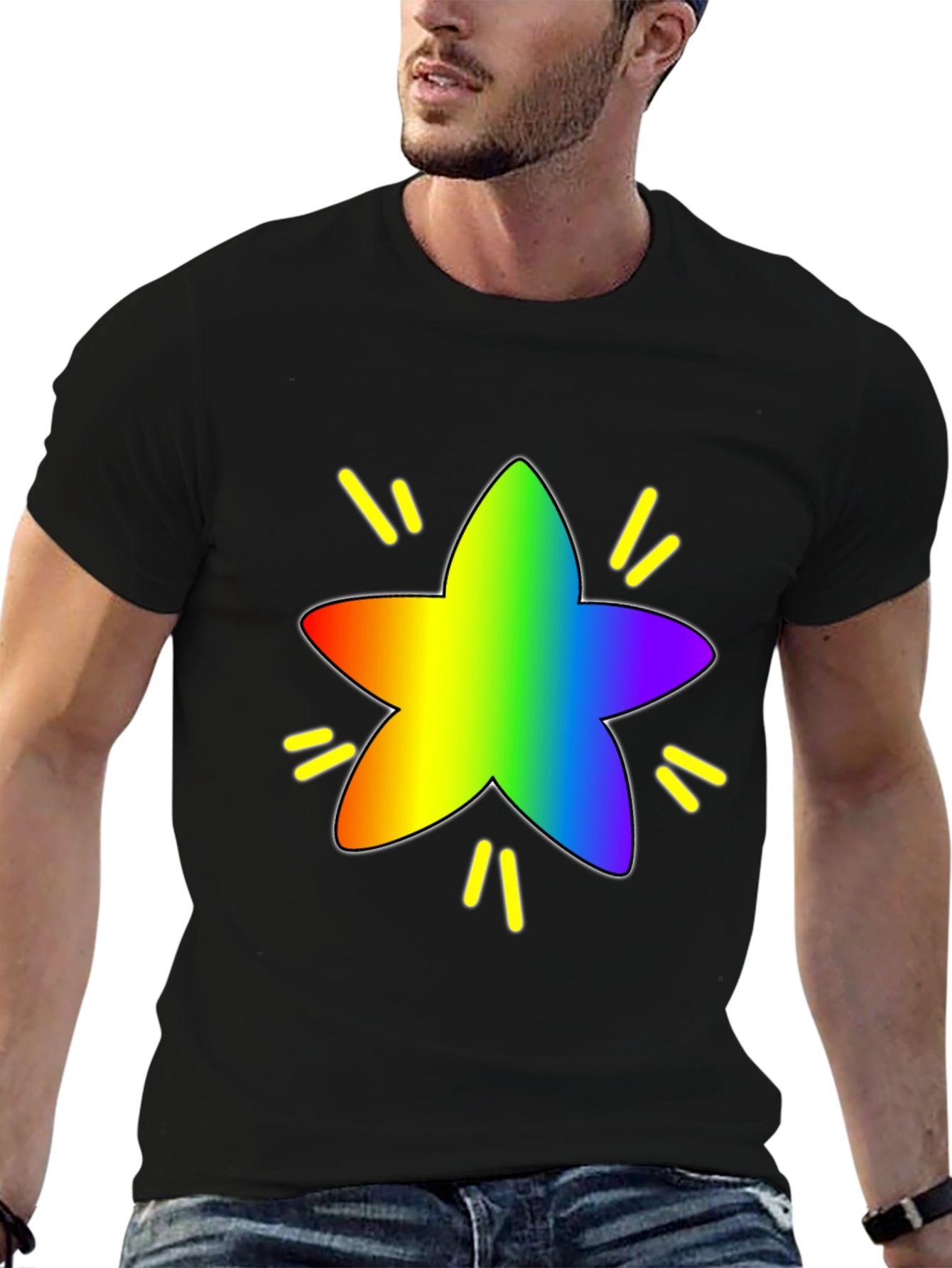 Rainbow Star Graphic Tee - Black