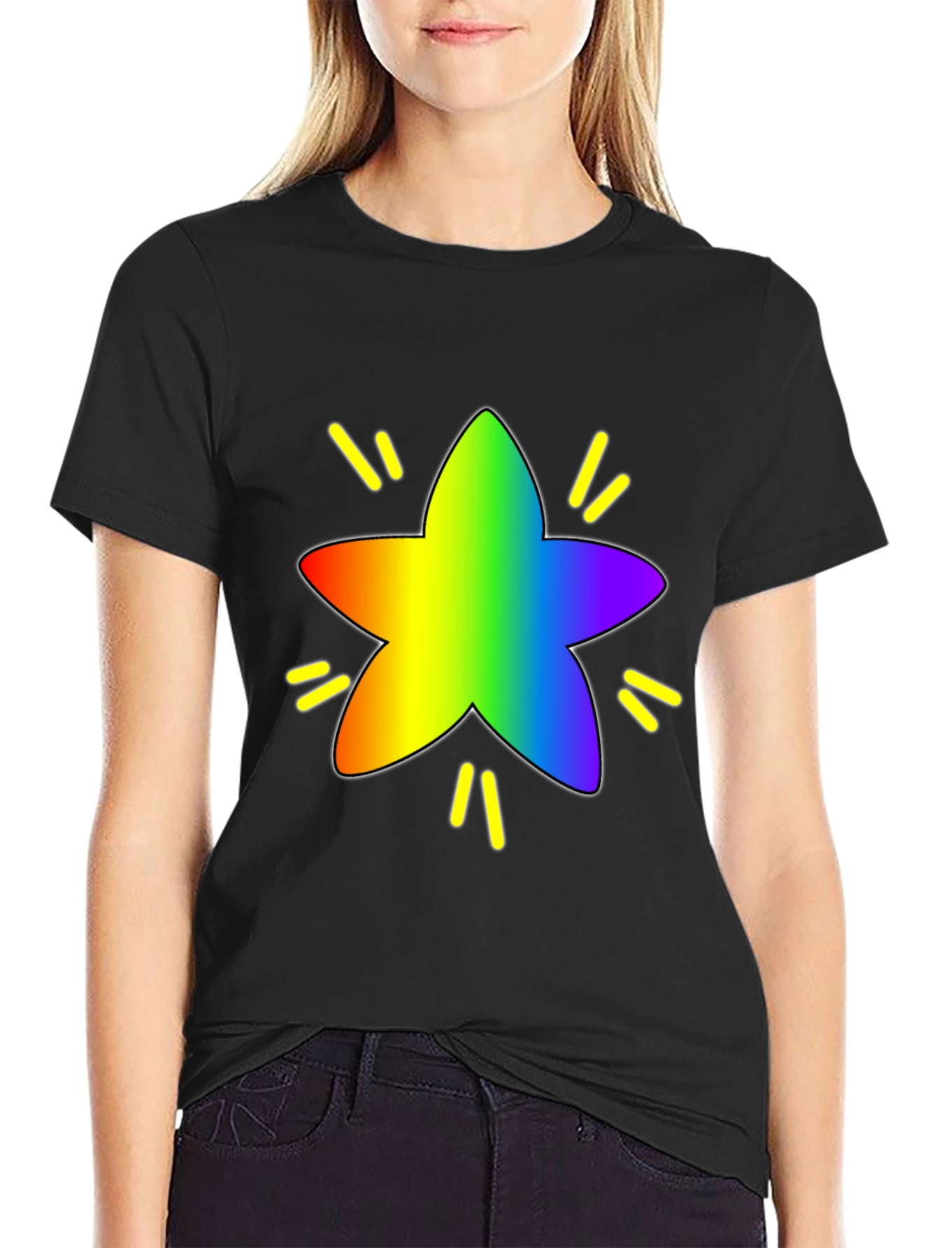 Rainbow Star Graphic Tee - Black