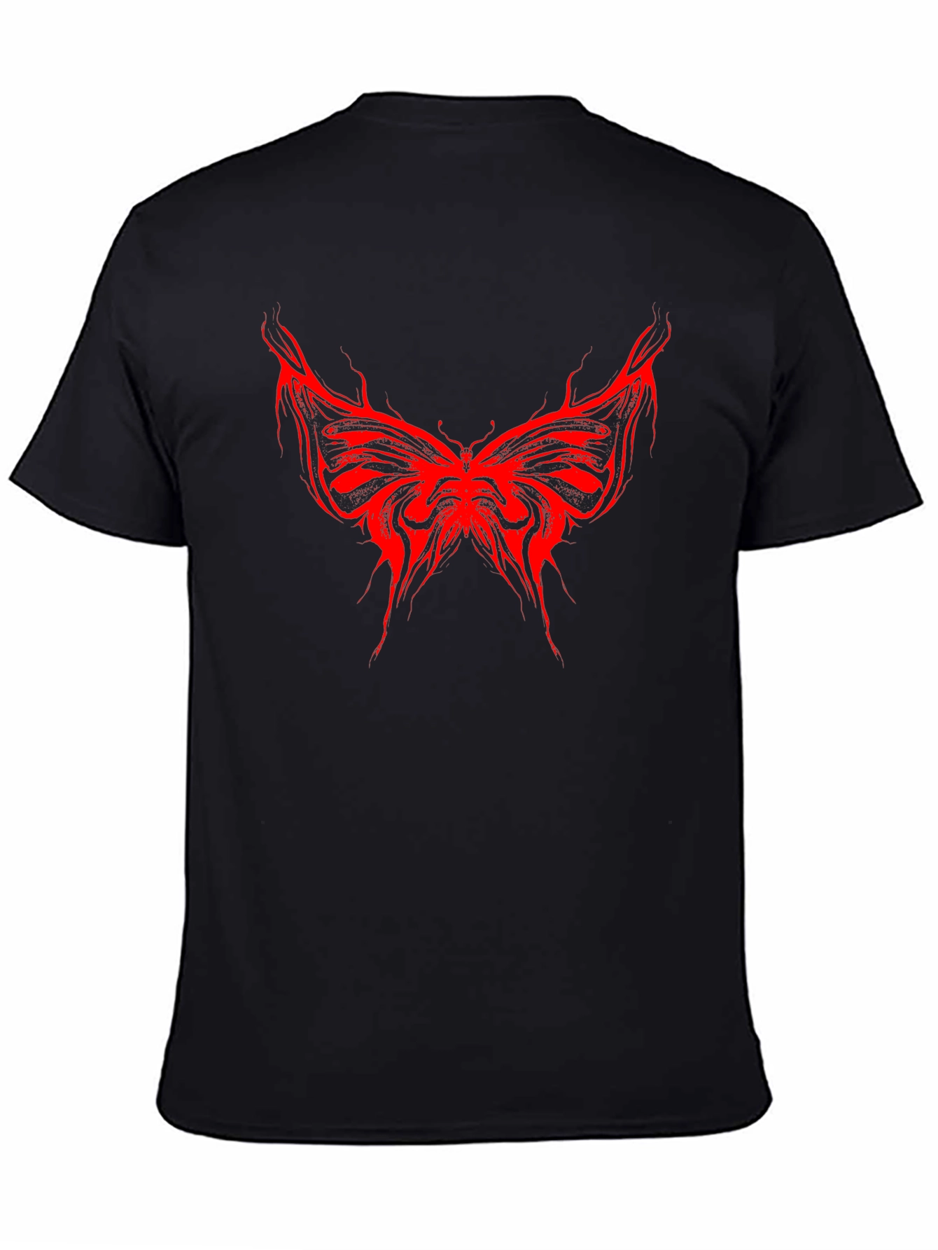 Edgy Red Butterfly Graphic Black T-Shirt