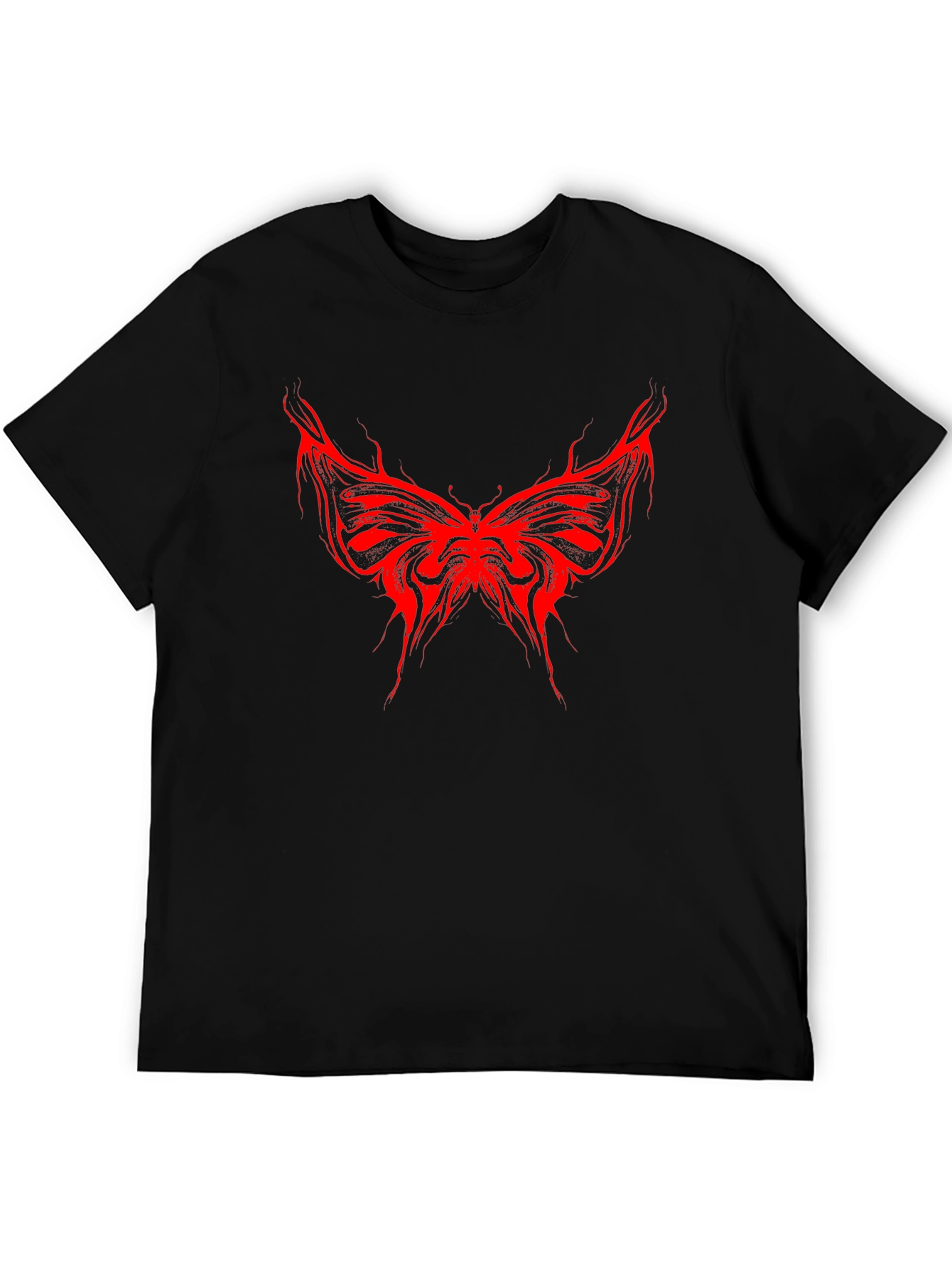 Edgy Red Butterfly Graphic Black T-Shirt