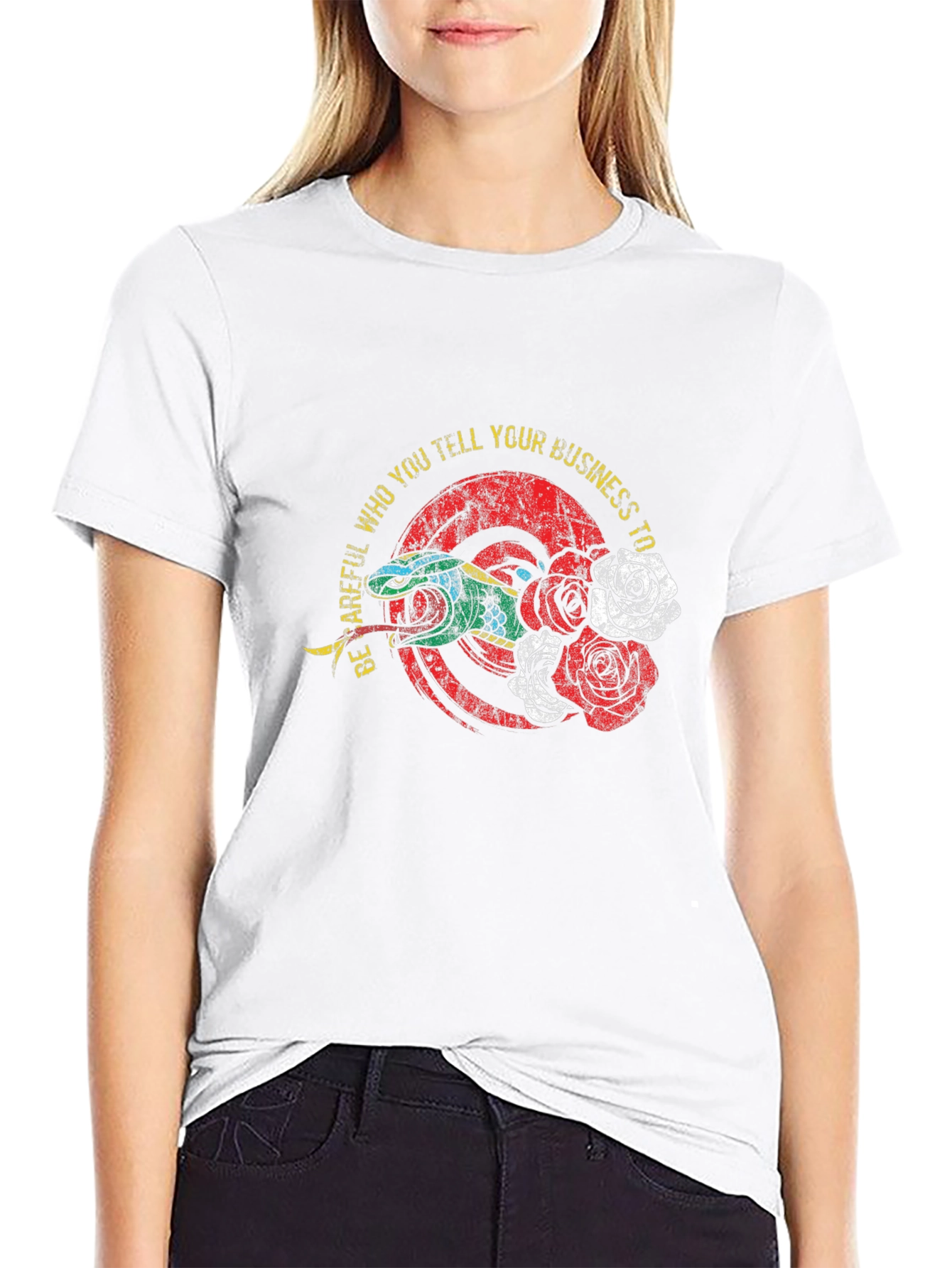 Be Careful Graphic Tee - Snake and Roses