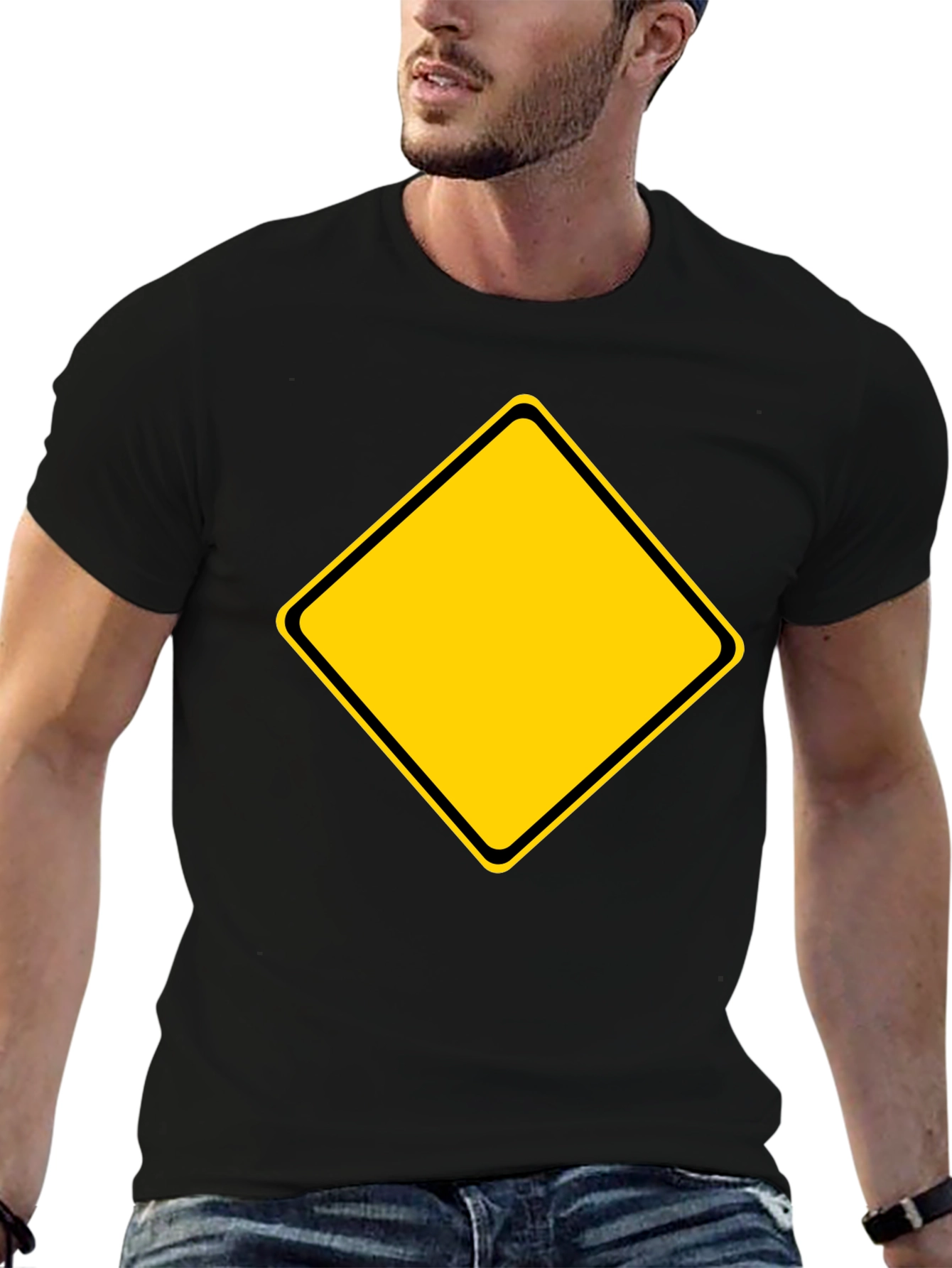 Warning Sign Graphic Tee - Black Cotton Blend Shirt
