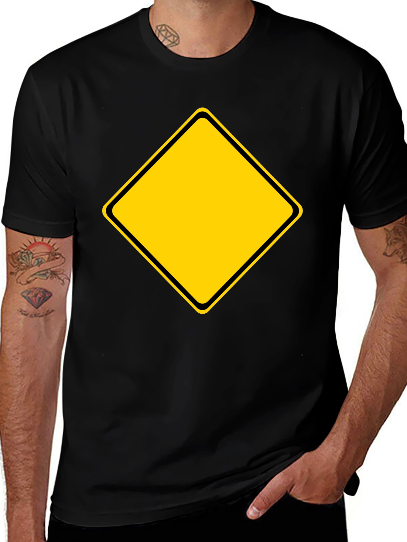 Warning Sign Graphic Tee - Black Cotton Blend Shirt