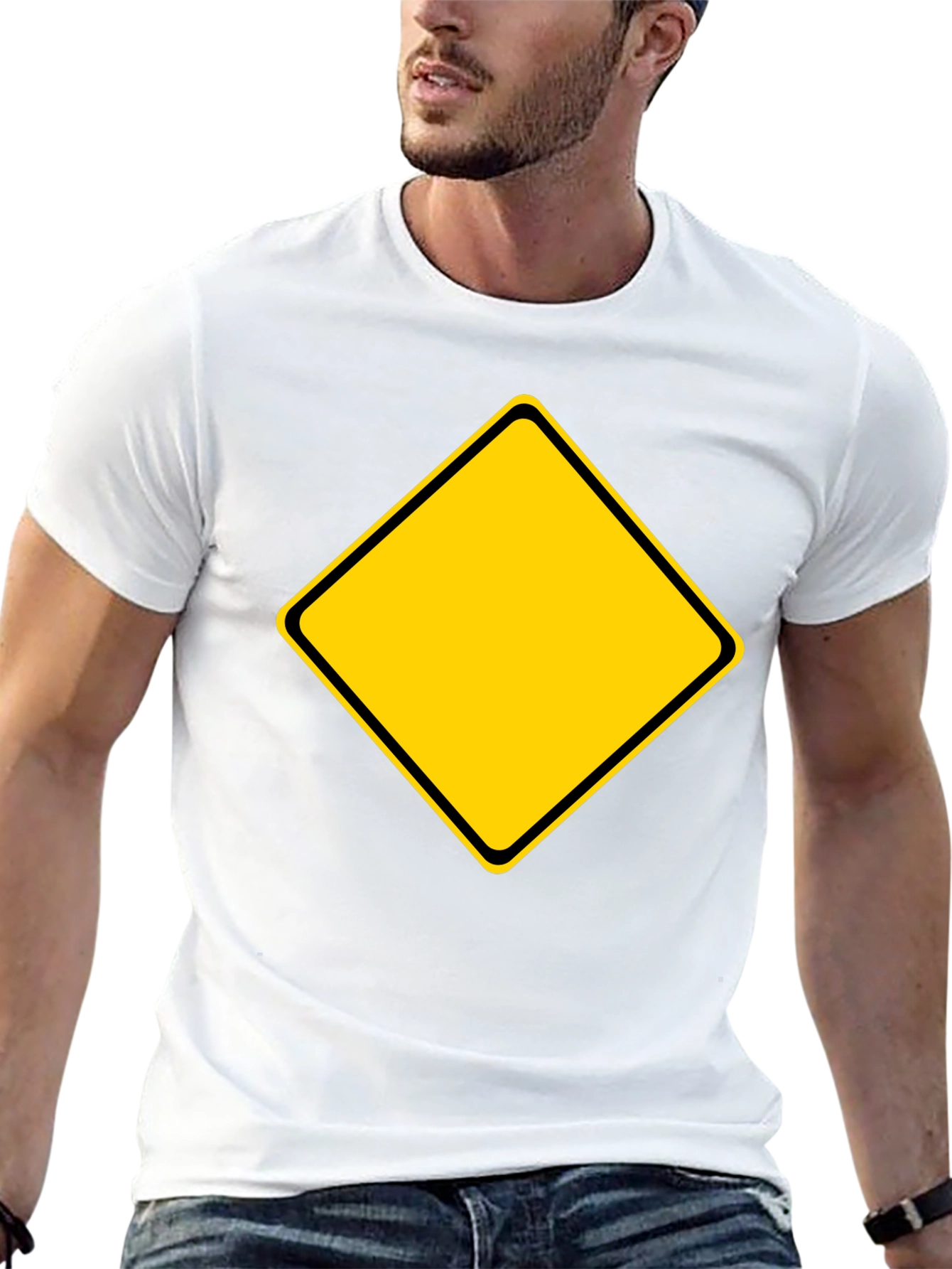 Warning Sign Graphic Tee - Black Cotton Blend Shirt